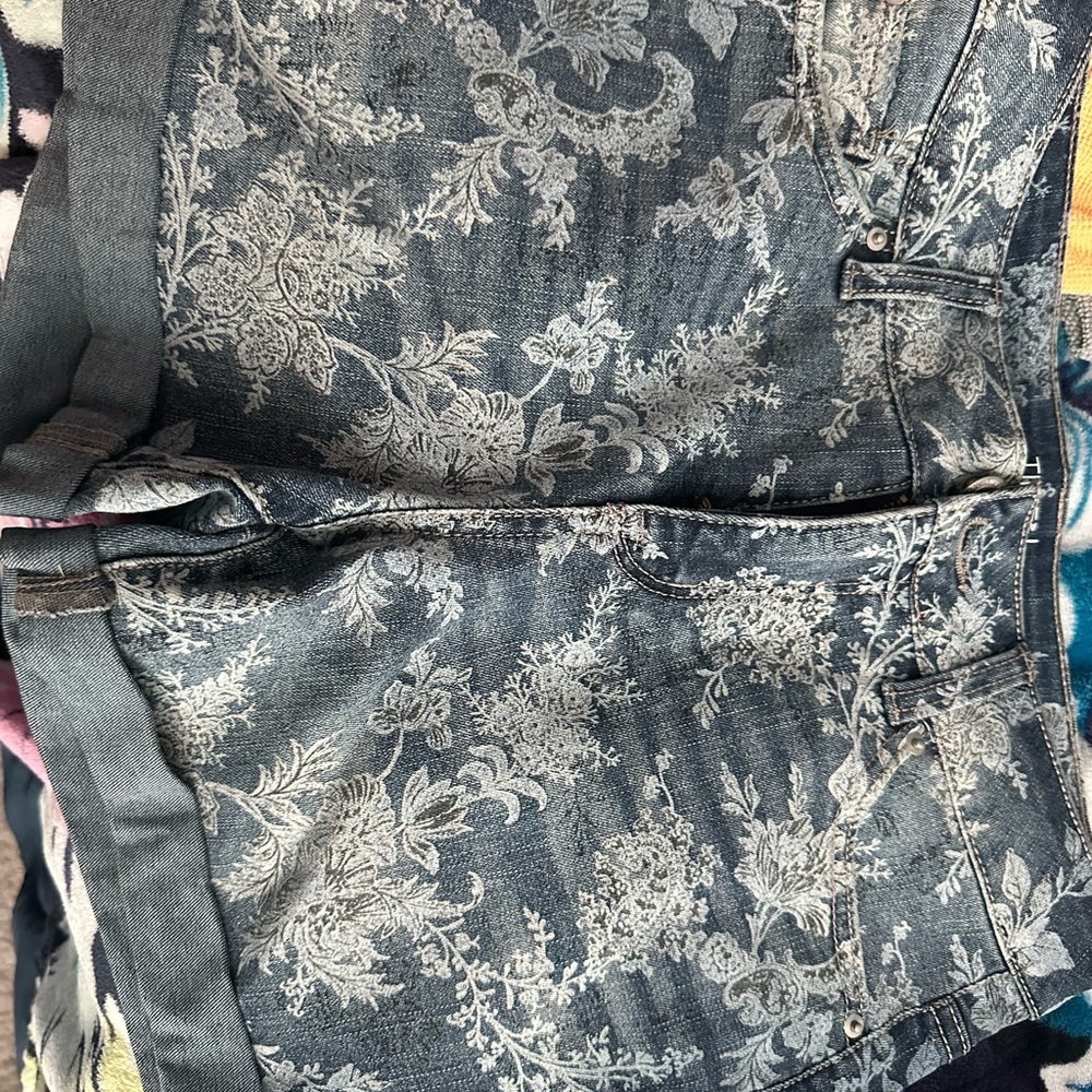 Time and Tru Blue and White Jeans with Modern Camouflage